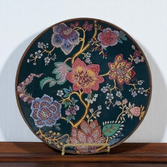 Chinese Millefleur Green Gold Passion Flower 10" Vintage Plate Andrea by Sadek - Picture 2 of 11